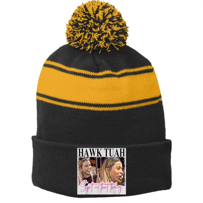 Funny Hawk Tauh Girl Meme 2024 Hawk Tauh Spit On That Thang Gift Stripe Pom Pom Beanie