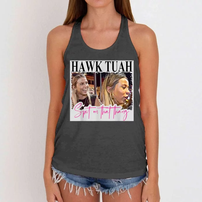 Funny Hawk Tauh Girl Meme 2024 Hawk Tauh Spit On That Thang Gift Women's Knotted Racerback Tank