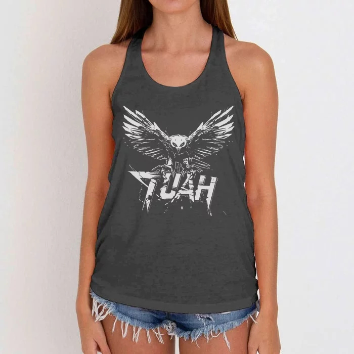 Funny Hawk Tuah Guy Spit Joke Wet That Thang Splash Down Women's Knotted Racerback Tank