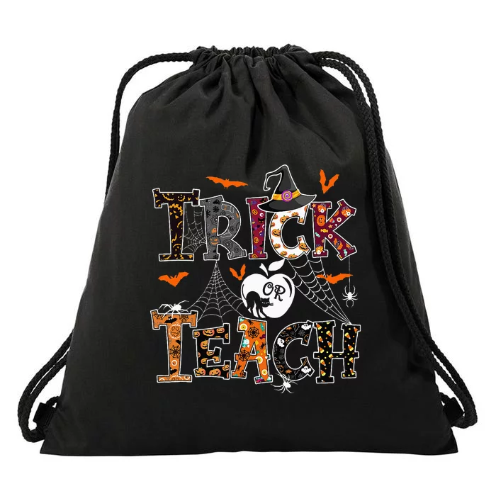 Fall Holiday Themed Thanksgiving Halloween Teacher Trick Or Drawstring Bag