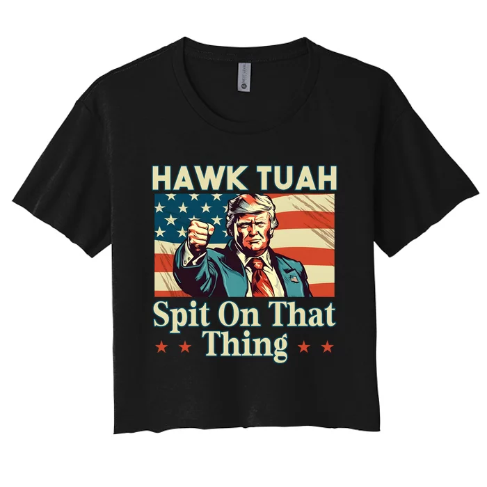 Funny Hawktuah Trump Spit On That Thing Women's Crop Top Tee