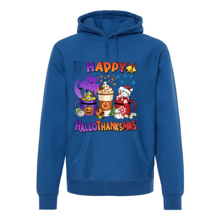 Funny Halloween Thanksgiving Christmas Happy Hallothanksmas Funny Gift Premium Hoodie