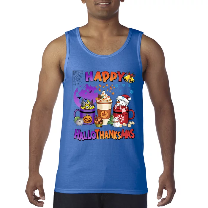 Funny Halloween Thanksgiving Christmas Happy Hallothanksmas Funny Gift Tank Top