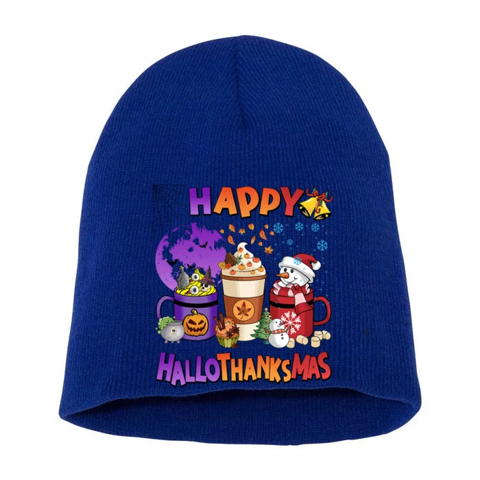 Funny Halloween Thanksgiving Christmas Happy Hallothanksmas Funny Gift Short Acrylic Beanie