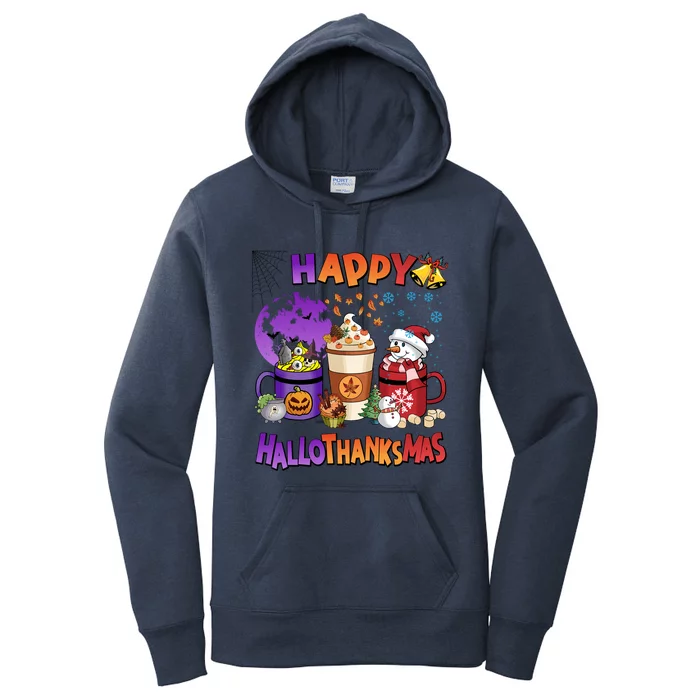 Funny Halloween Thanksgiving Christmas Happy Hallothanksmas Funny Gift Women's Pullover Hoodie