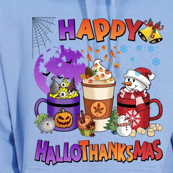 Funny Halloween Thanksgiving Christmas Happy Hallothanksmas Funny Gift Unisex Surf Hoodie