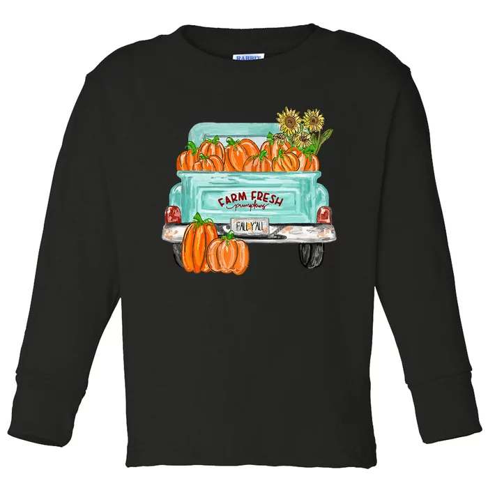 Fall Harvest Truck Pumpkin Sunflower Toddler Long Sleeve Shirt