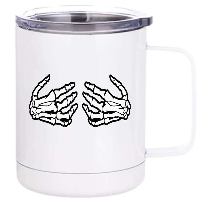 Funny Halloween Touchy Chest Skeleton Hands Human Skeleton Front & Back 12oz Stainless Steel Tumbler Cup