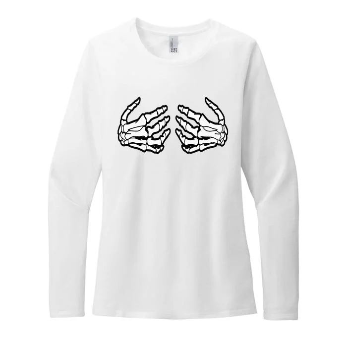 Funny Halloween Touchy Chest Skeleton Hands Human Skeleton Womens CVC Long Sleeve Shirt