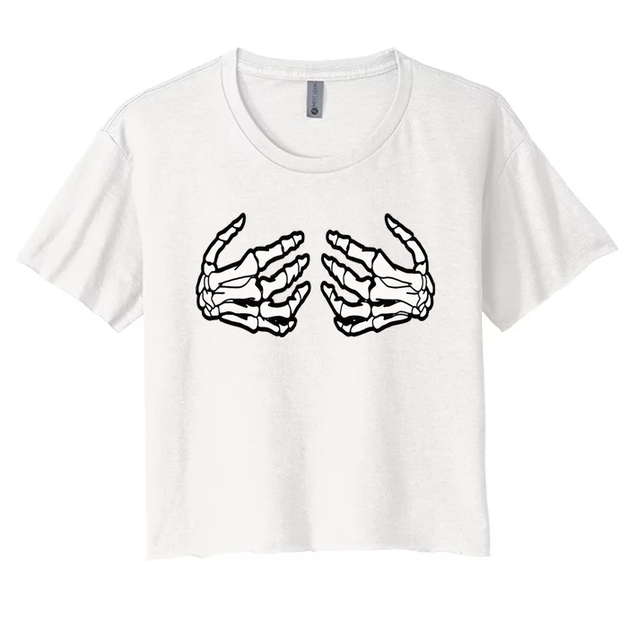 Funny Halloween Touchy Chest Skeleton Hands Human Skeleton Women's Crop Top Tee