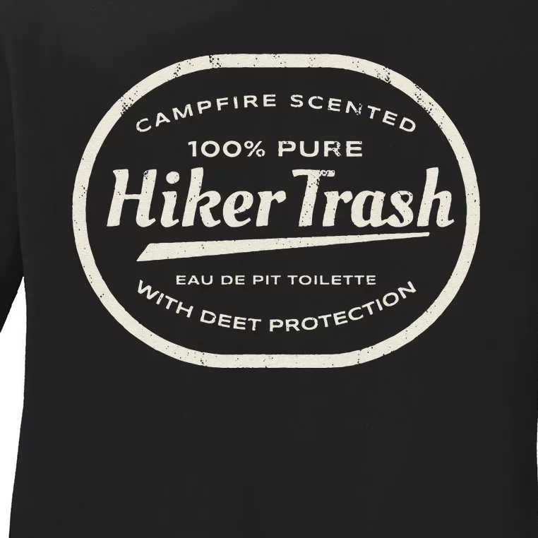 Funny Hiker Trash Logo Design For Long Distance Backpackers Ladies Long Sleeve Shirt