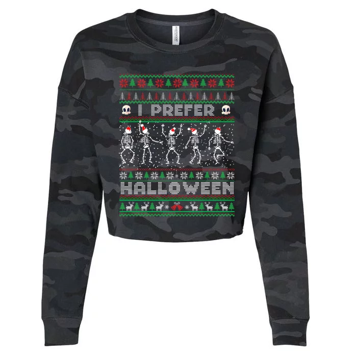 funny holiday Ugly xmas I prefer halloween christmas sweater Cropped Pullover Crew