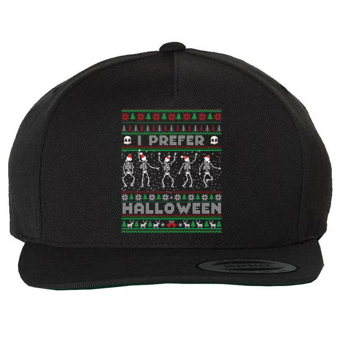 funny holiday Ugly xmas I prefer halloween christmas sweater Wool Snapback Cap