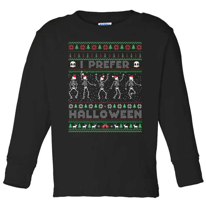 Funny Holiday Ugly Xmas I Prefer Halloween Christmas Sweater Toddler Long Sleeve Shirt