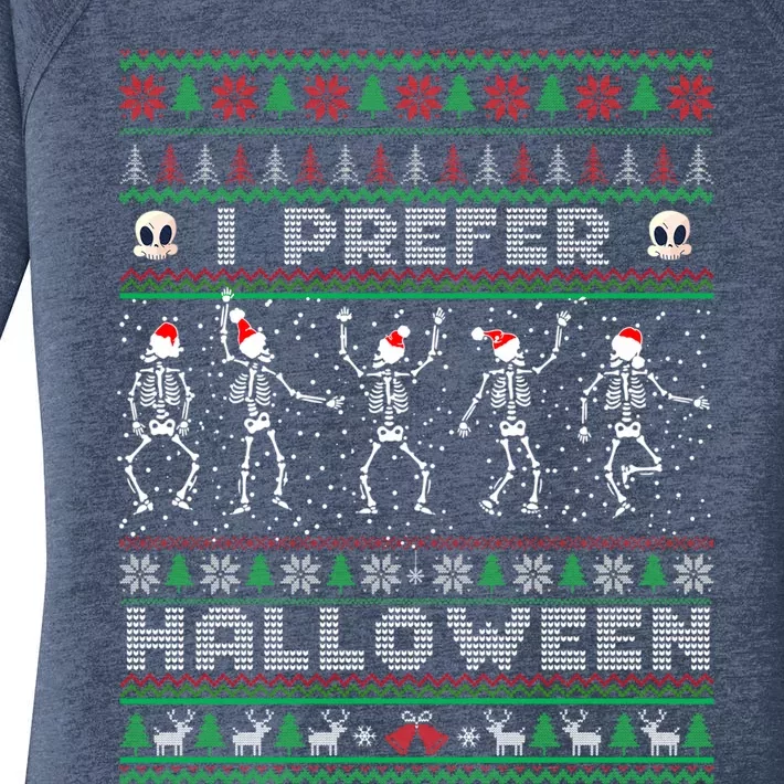 Funny Holiday Ugly Xmas I Prefer Halloween Christmas Sweater Gift Women's Perfect Tri Tunic Long Sleeve Shirt