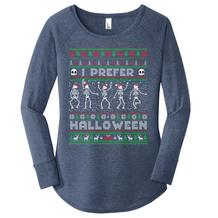 Funny Holiday Ugly Xmas I Prefer Halloween Christmas Sweater Gift Women's Perfect Tri Tunic Long Sleeve Shirt