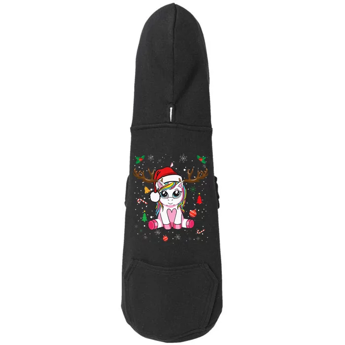 Festive Holiday Unicorn Deer Print Doggie 3-End Fleece Hoodie