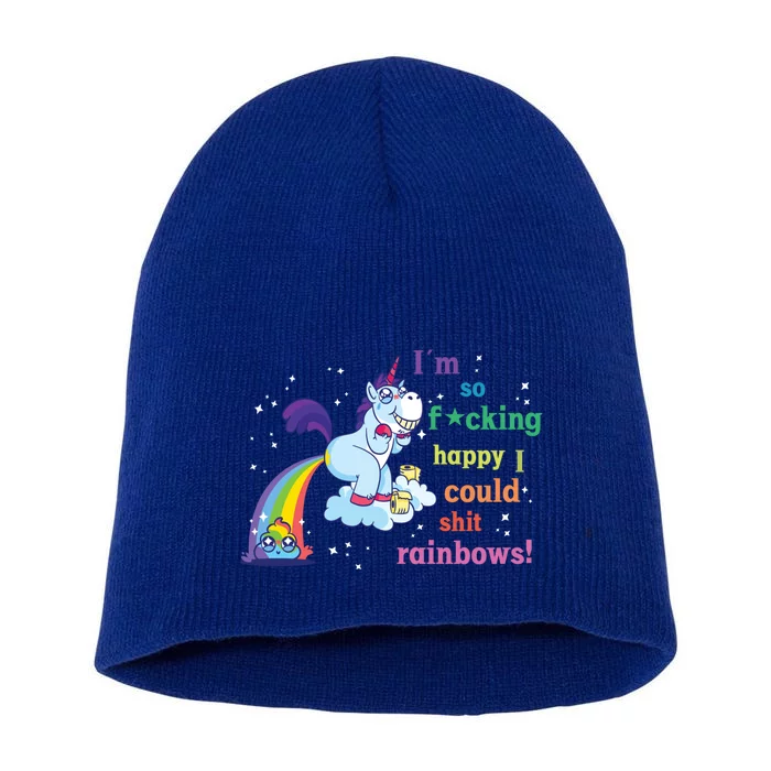 Fabulous Happy Unicorn Farting Rainbow Gift Short Acrylic Beanie