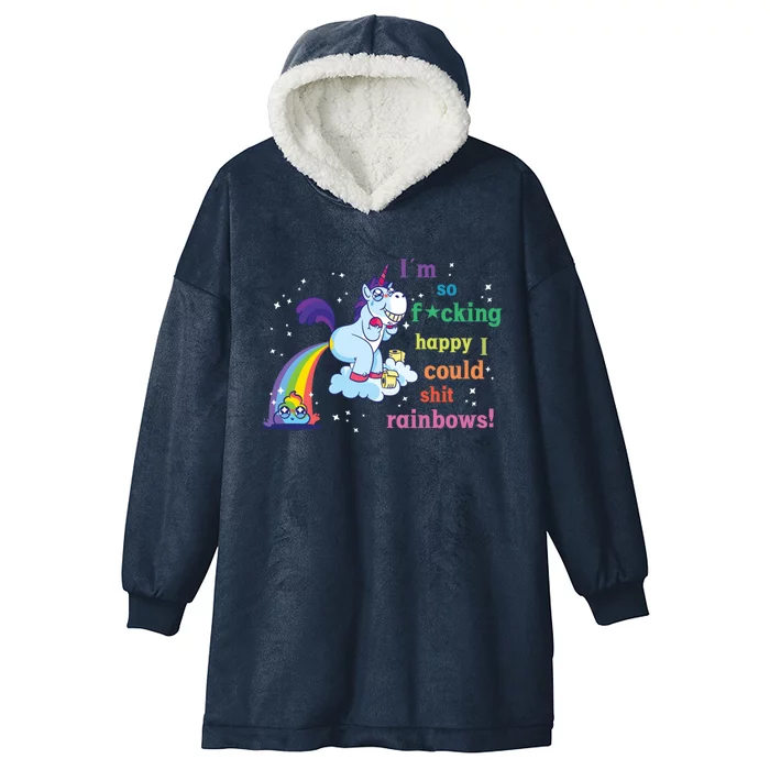 Fabulous Happy Unicorn Farting Rainbow Gift Hooded Wearable Blanket