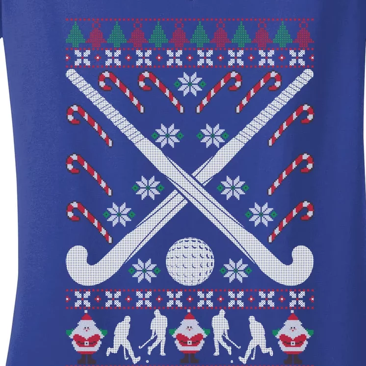 Field Hockey Ugly Christmas Funny Holiday Xmas Gift Women's V-Neck T-Shirt