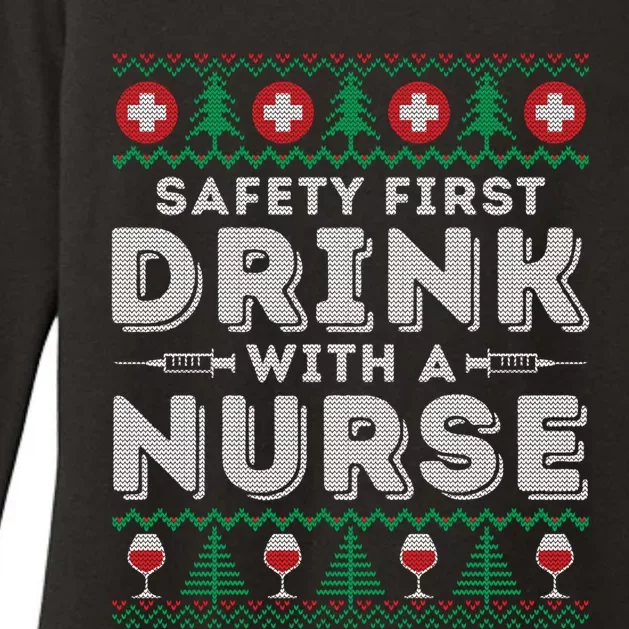 Funny Holiday Ugly Christmas Safety First With A Nurse Meaningful Gift Womens CVC Long Sleeve Shirt