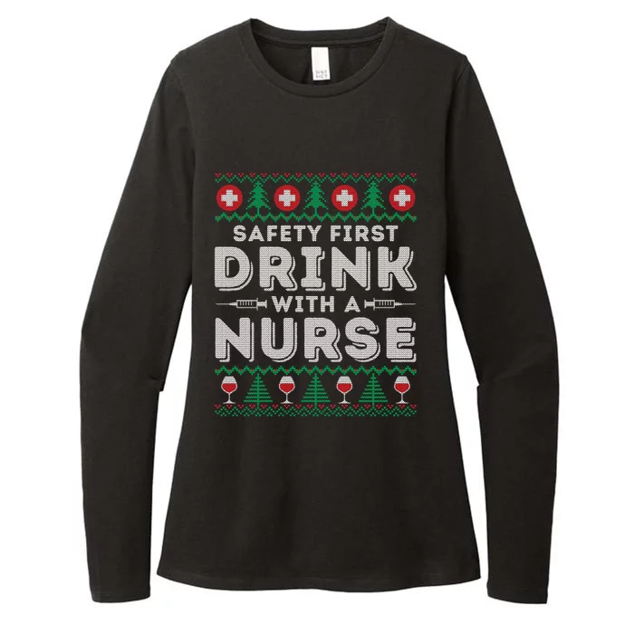 Funny Holiday Ugly Christmas Safety First With A Nurse Meaningful Gift Womens CVC Long Sleeve Shirt