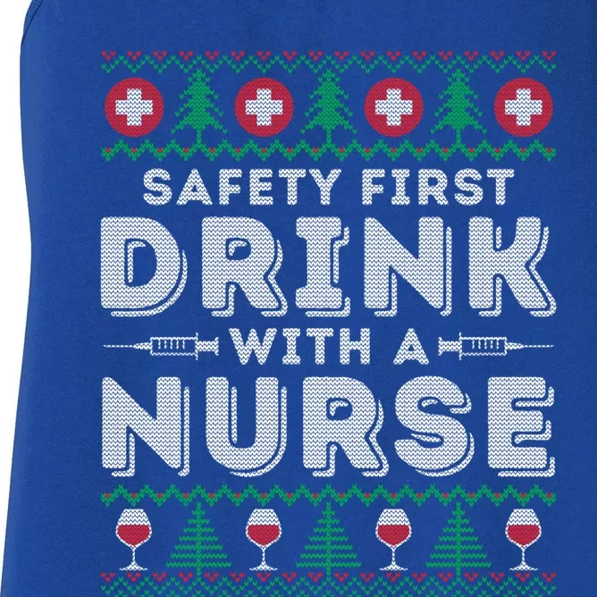 Funny Holiday Ugly Christmas Safety First With A Nurse Meaningful Gift Women's Racerback Tank