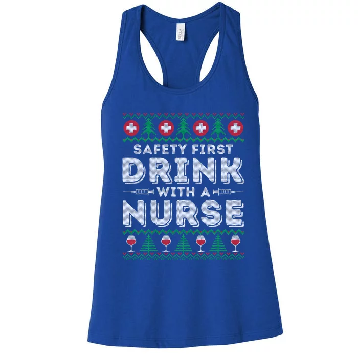 Funny Holiday Ugly Christmas Safety First With A Nurse Meaningful Gift Women's Racerback Tank