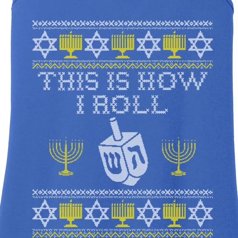 Funny Hanukkah Ugly Sweater Print This Is How I Roll Dreidel Gift Ladies Essential Tank