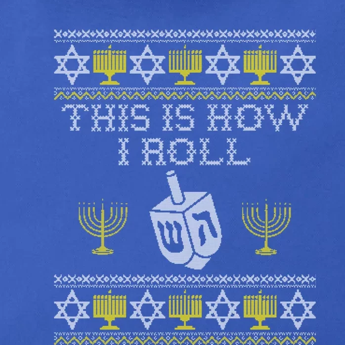 Funny Hanukkah Ugly Sweater Print This Is How I Roll Dreidel Gift Zip Tote Bag