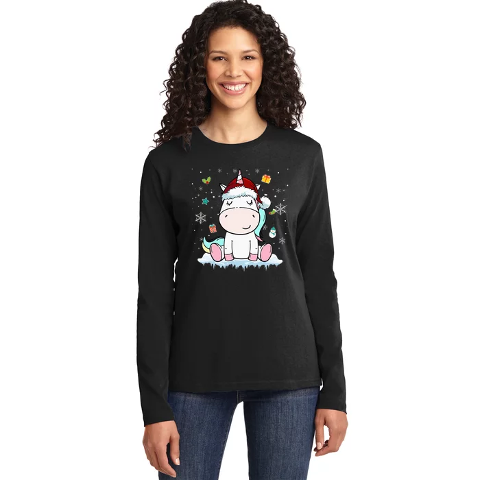 Festive Holiday Unicorn Santa Claus Festive Ladies Long Sleeve Shirt