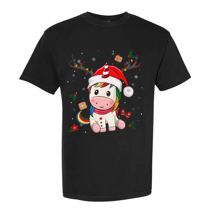 Festive Holiday Unicorn Deer Santa Claus Garment-Dyed Heavyweight T-Shirt