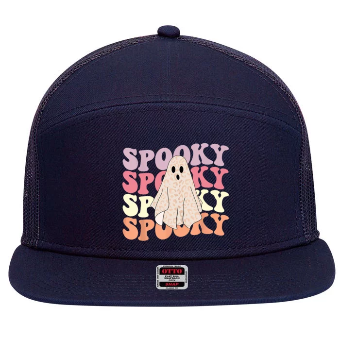 Funny Halloween Vibes Retro Spooky Ghost Boo Spooky Season Gift 7 Panel Mesh Trucker Snapback Hat