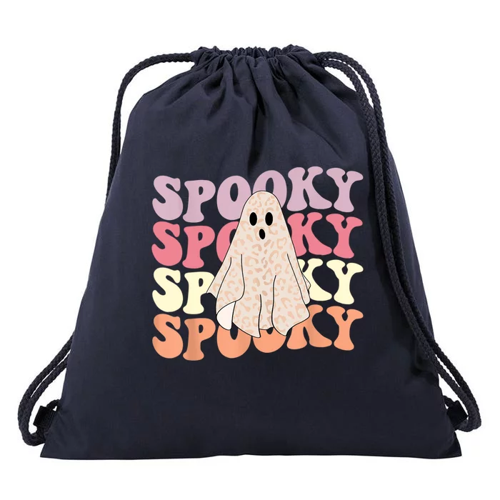 Funny Halloween Vibes Retro Spooky Ghost Boo Spooky Season Gift Drawstring Bag