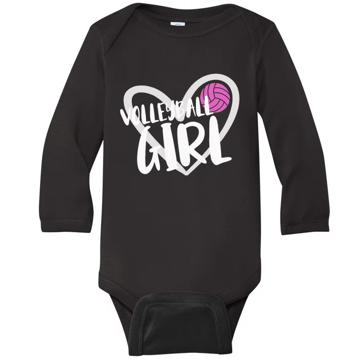 funny heart Volleyball  Player Coach Baby Long Sleeve Bodysuit