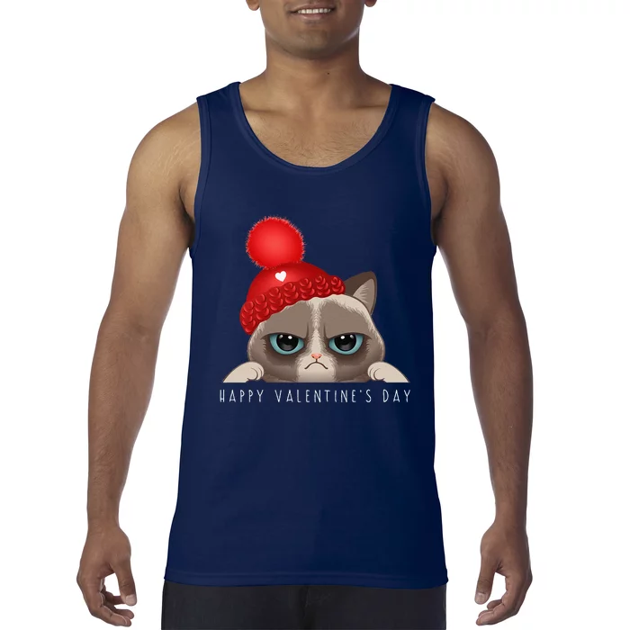 Funny Happy Valentines Day Cat Love Heart Tank Top