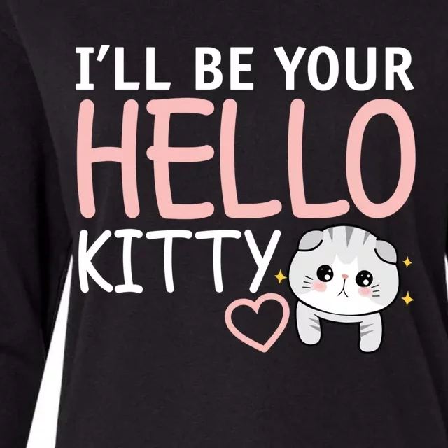 Funny Hello Valentine's Day Kitty Design With Hearts Gift Womens Cotton Relaxed Long Sleeve T-Shirt