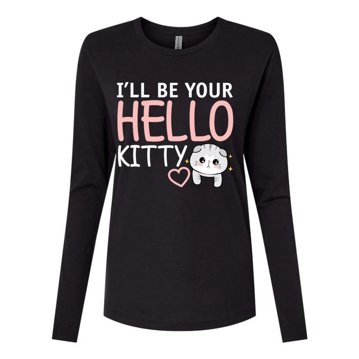 Funny Hello Valentine's Day Kitty Design With Hearts Gift Womens Cotton Relaxed Long Sleeve T-Shirt