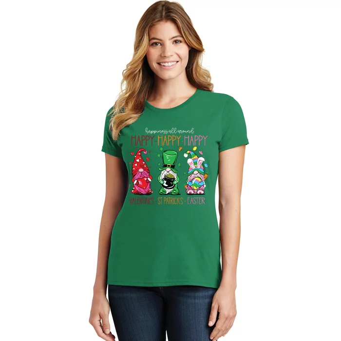 Funny Happy Valentines St Patrick Easter Happy Holiday Gnome Women's T-Shirt