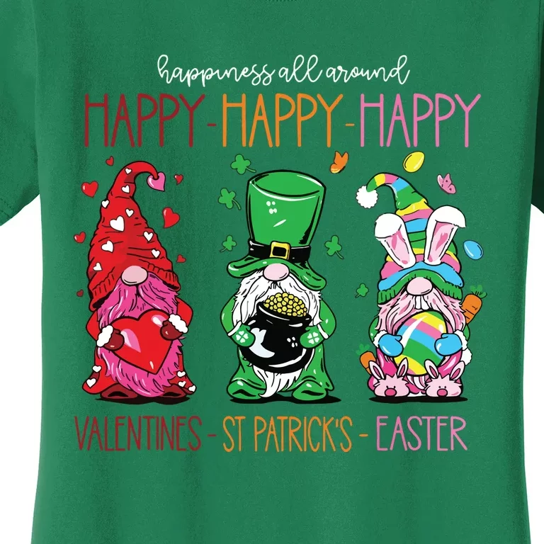 Funny Happy Valentines St Patrick Easter Happy Holiday Gnome Women's T-Shirt