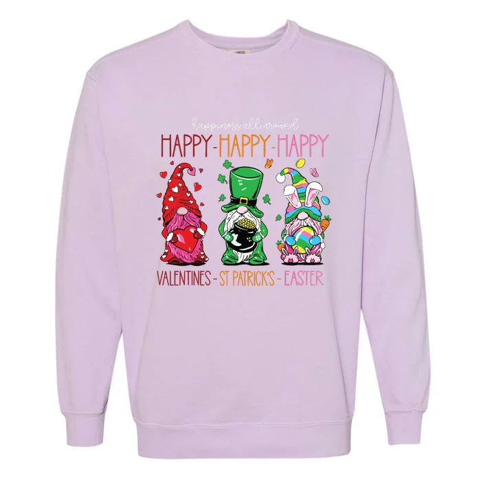 Funny Happy Valentines St Patrick Easter Happy Holiday Gnome Garment-Dyed Sweatshirt