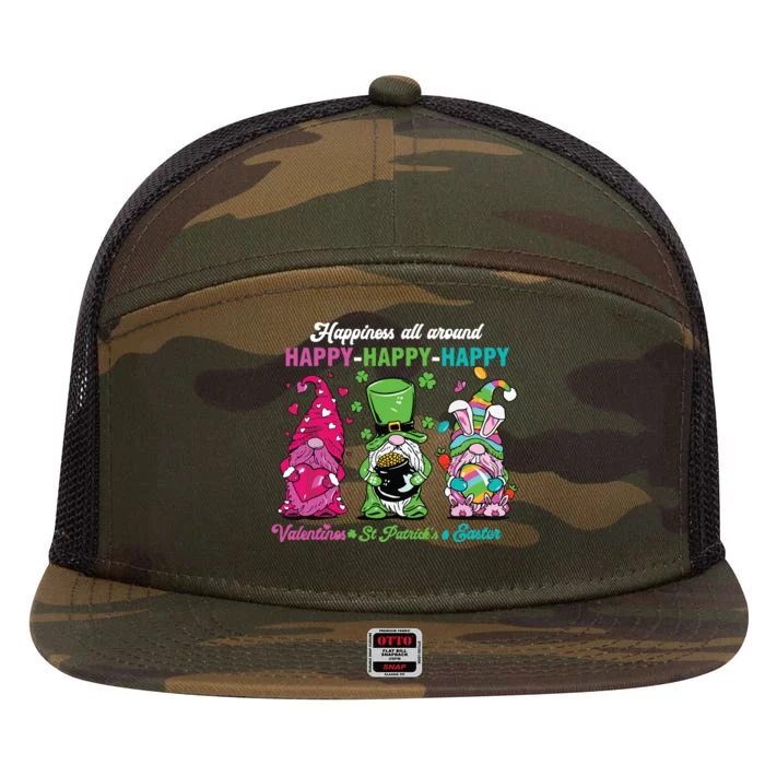 Funny Happy Valentines St Patrick Easter Happy Holiday Gnome 7 Panel Mesh Trucker Snapback Hat