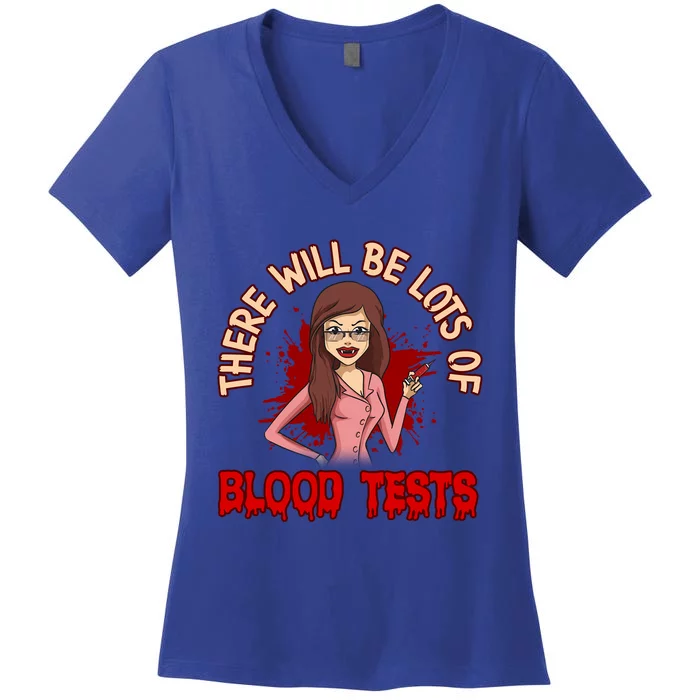 Funny Halloween Vampire Nurse Doctor Assistant Blood Tests Gift Women's V-Neck T-Shirt