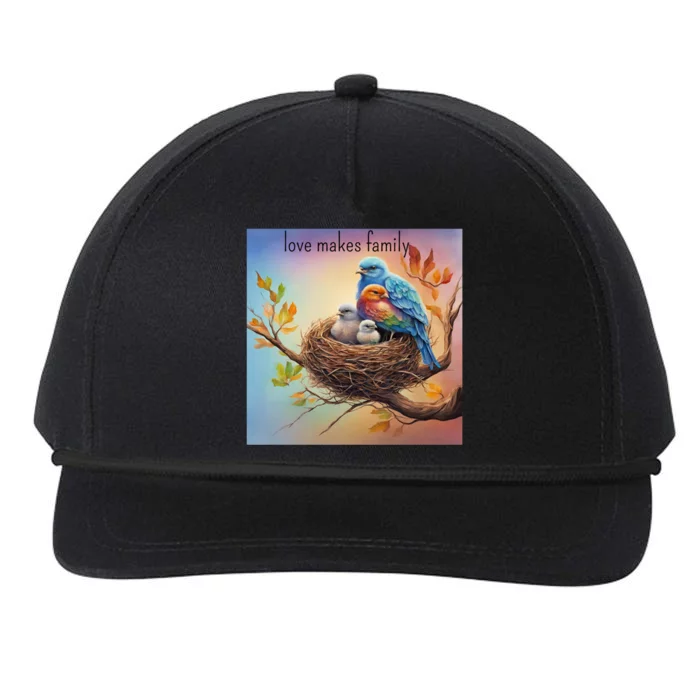 Family Harmony Vibrant Bird Nest With Loving Parents Snapback Five-Panel Rope Hat