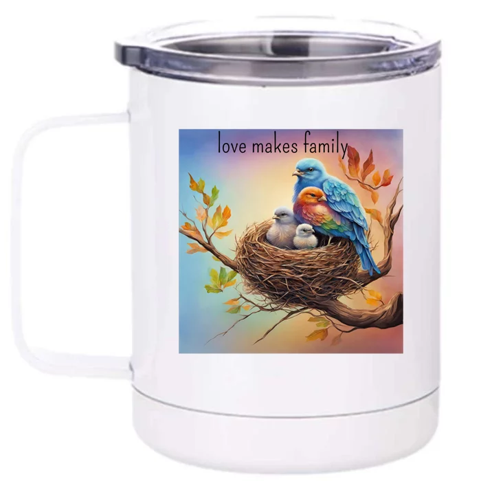 Family Harmony Vibrant Bird Nest With Loving Parents Front & Back 12oz Stainless Steel Tumbler Cup