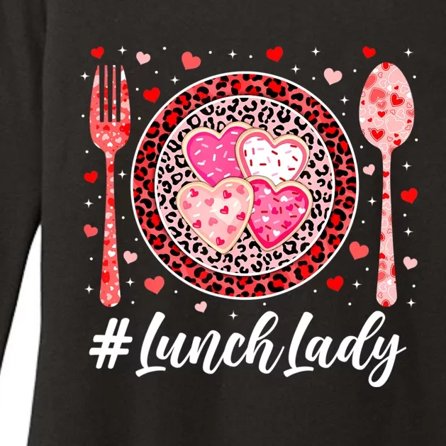 Funny Happy Valentine's Day Lunch Lady Leopard Heart Womens CVC Long Sleeve Shirt