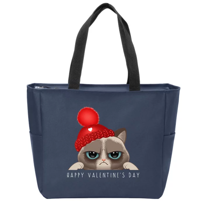 Funny Happy Valentine's Day Cat Love Hearts Zip Tote Bag