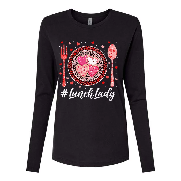 Funny Happy Valentine's Day Lunch Lady Leopard Heart Women Womens Cotton Relaxed Long Sleeve T-Shirt