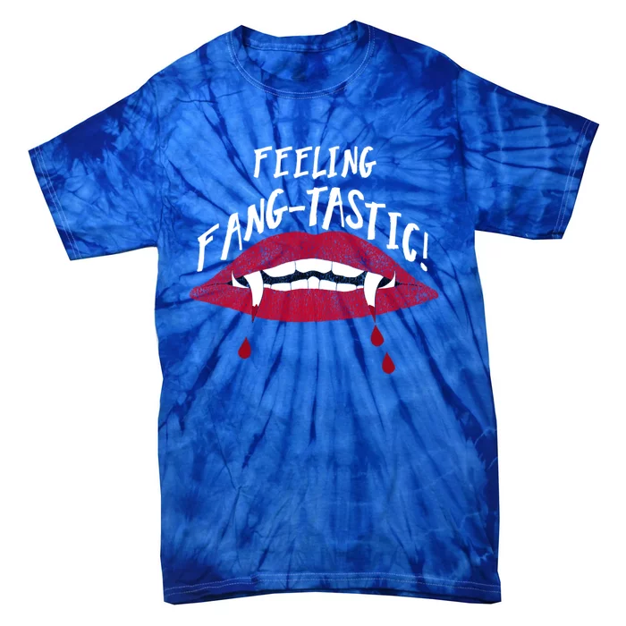 Fangtastic Halloween Vampires Teeth Lips Blood Bite Me Meaningful Gift Tie-Dye T-Shirt