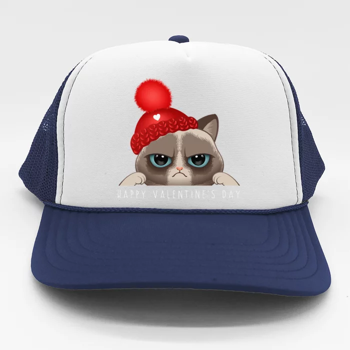 Funny Happy Valentines Day Cat Love Heart Trucker Hat